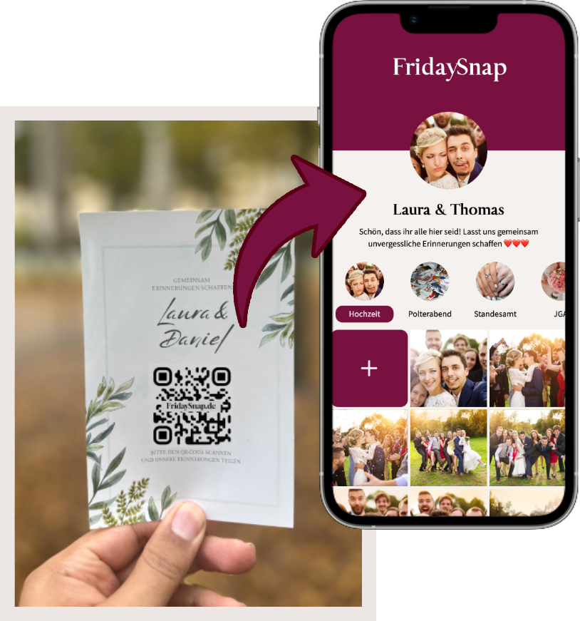 QR-Code der auf Screenshot der Hochzeit Foto-App Galerie zeigt